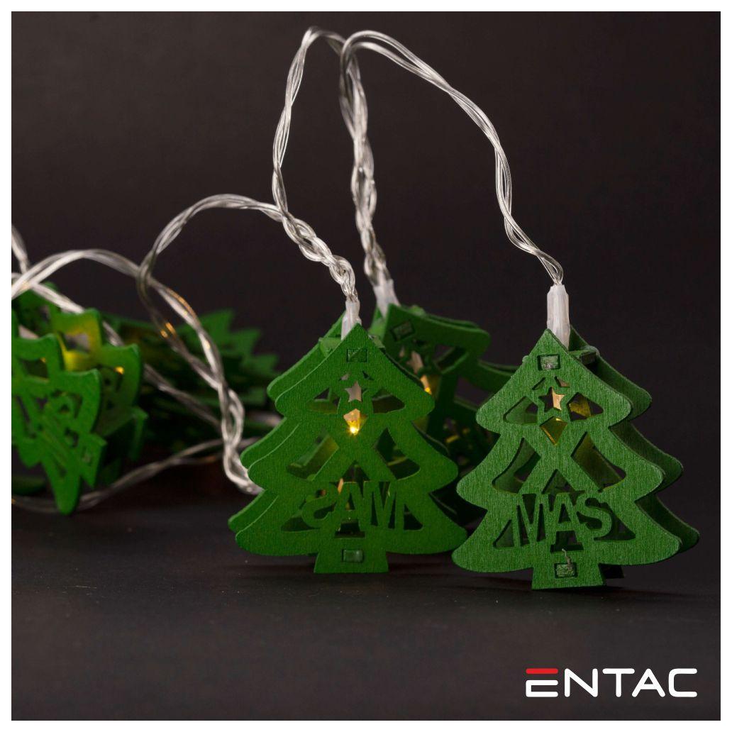 Luz de Natal 10 LEDS Árvores Madeira Verdes 2xAA 1.65m ENTAC
