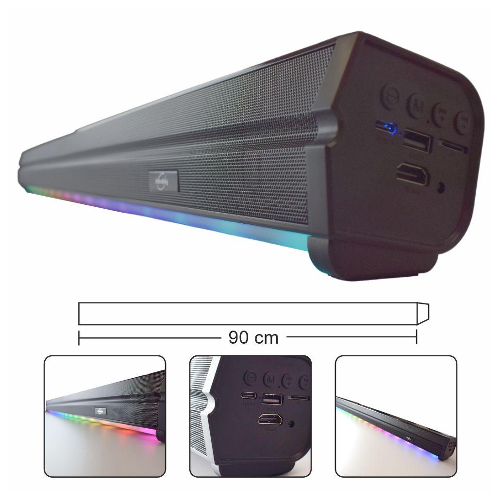 Barra Som S/Fios 90cm 60W USB/Micro SD/HDMI/FM/BT/Comando IR