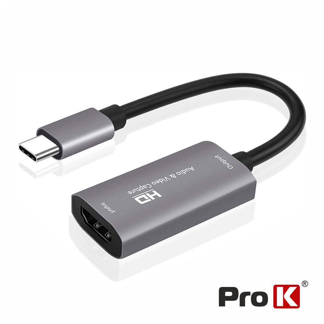 Placa Captura HDMI Audio E Vídeo P/ USB-C 4K 30Hz PROK