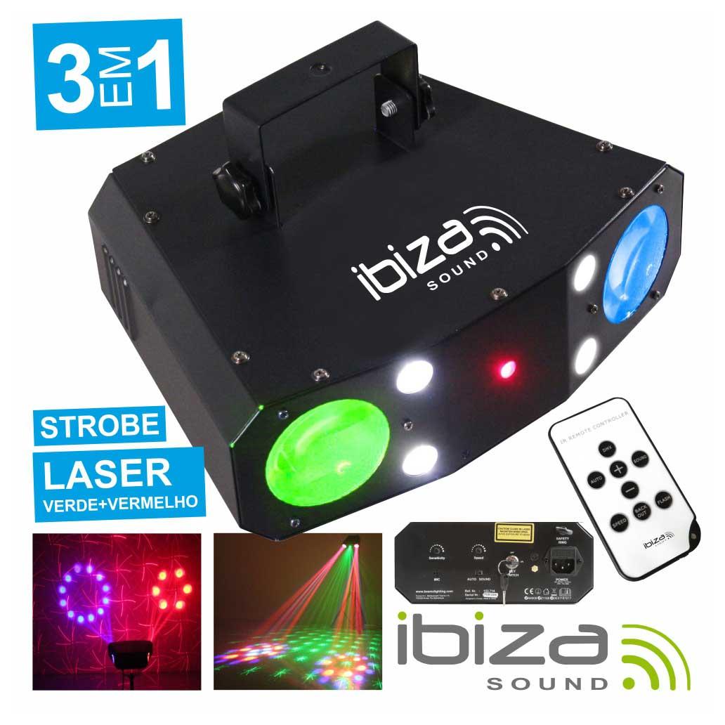 Projetor Luz C/ Led Rgbw 20w E Laser Verm/Verde Mic Ibiza