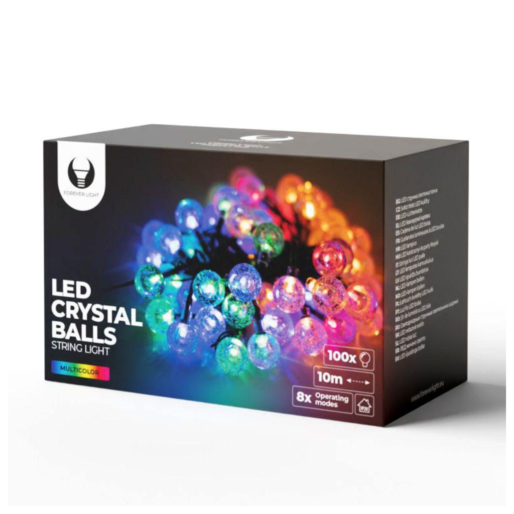 Luz Natal 100 LED Multicor Bolas Cristal Decorativas 10m
