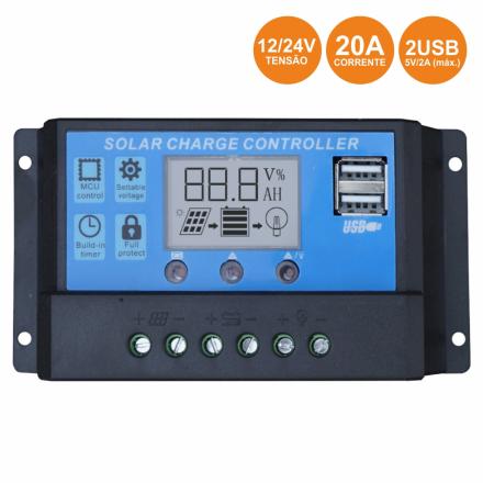 Regulador Painel Fotovoltáico 20a 12/24vdc 2x Usb