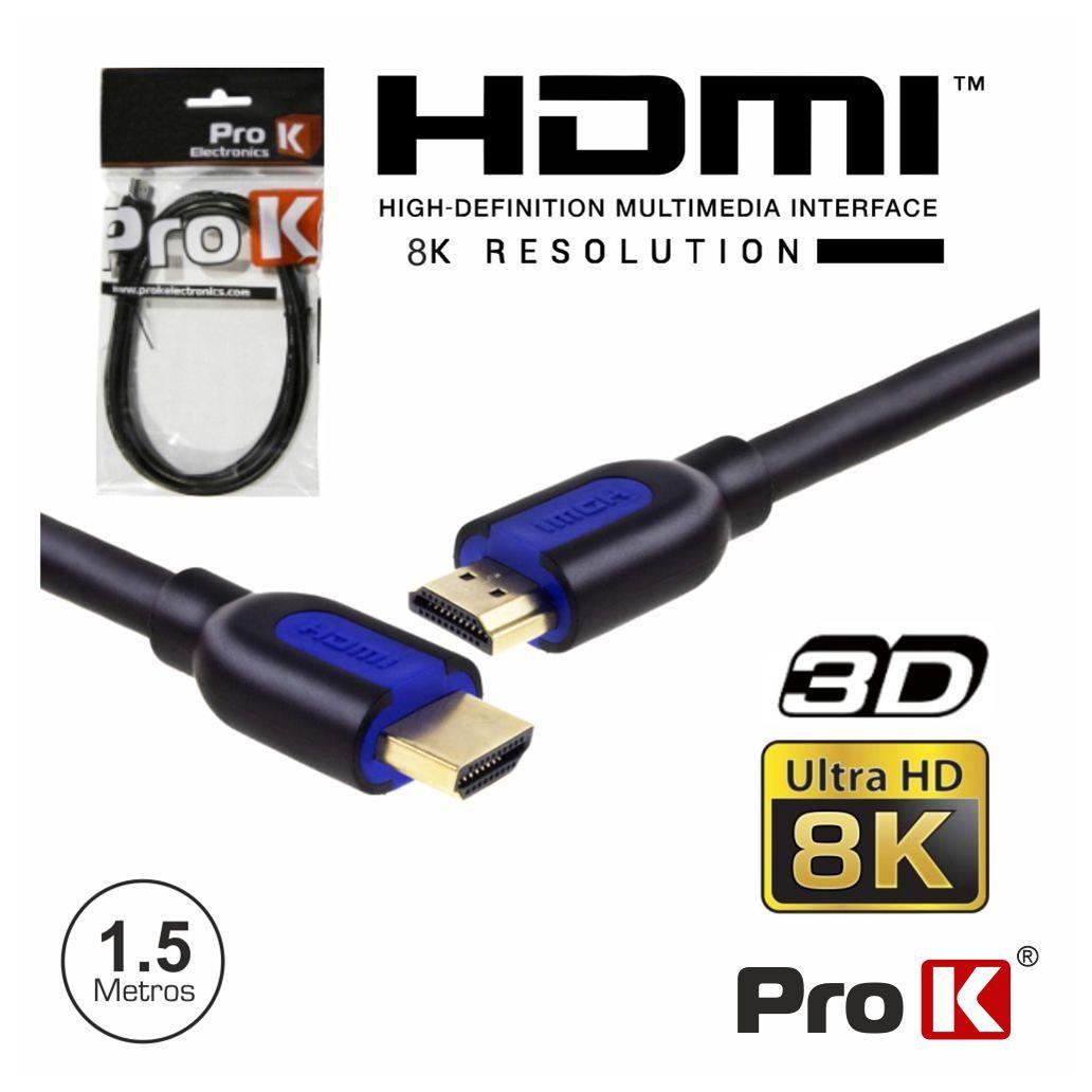 Cabo HDMI Dourado Macho / Macho 2.1 8K Preto 1.5M PROK