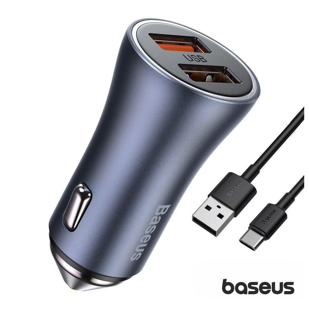 Adaptador Ficha Isqueiro 2 USB-A 5V 40W C/ Cabo USB-C BASEUS