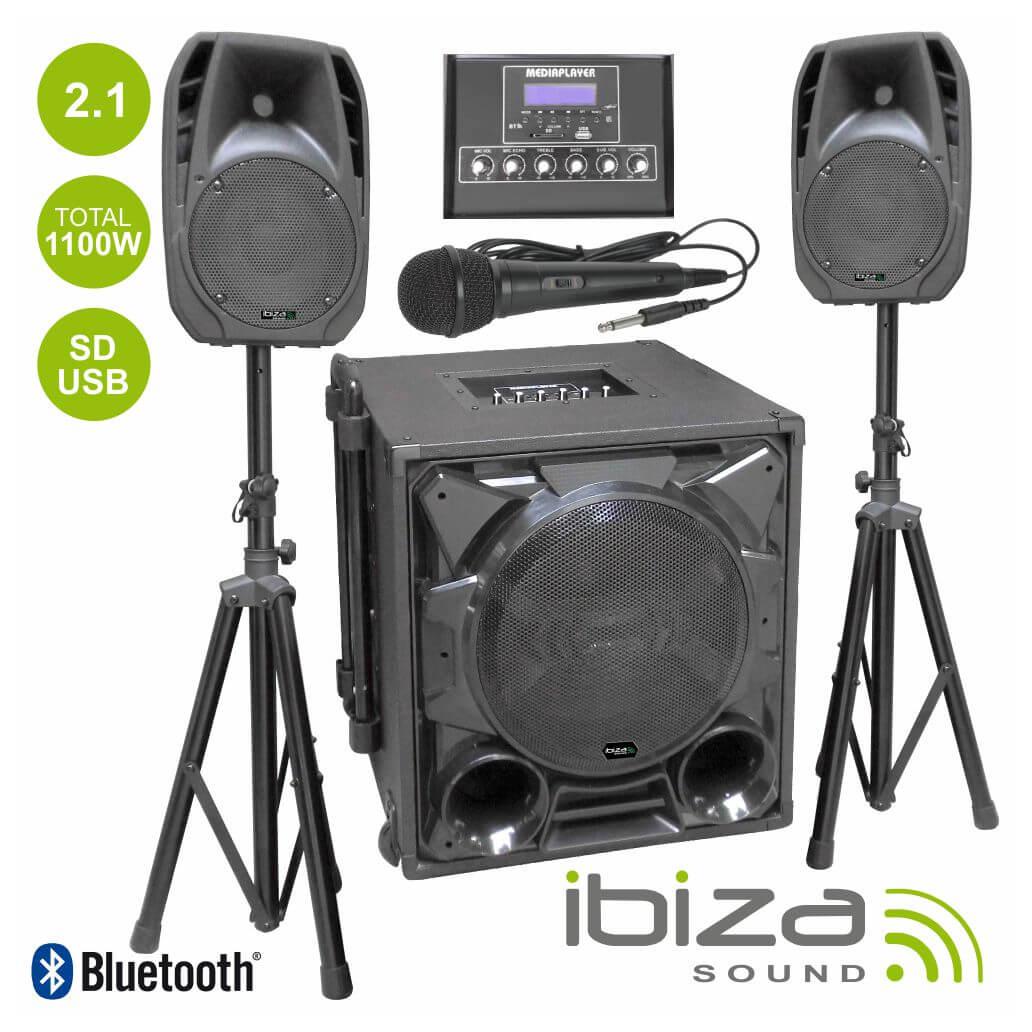 Conjunto De Som Amplificado Portátil Sd/Usb 150wmáx Ibiza
