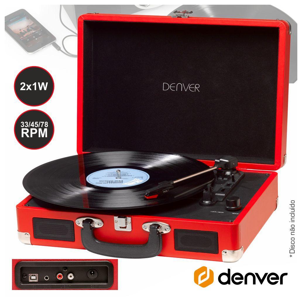 Gira-Discos 33/45/78rpm Vintage 2x1w Vermelho Denver