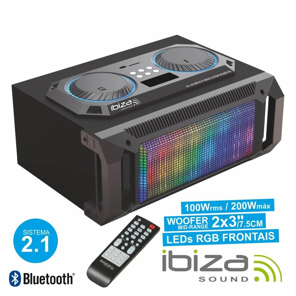 Sistema Som Portátil 2.1 200wmáx Usb/Bt/Fm/Rec Leds Ibiza
