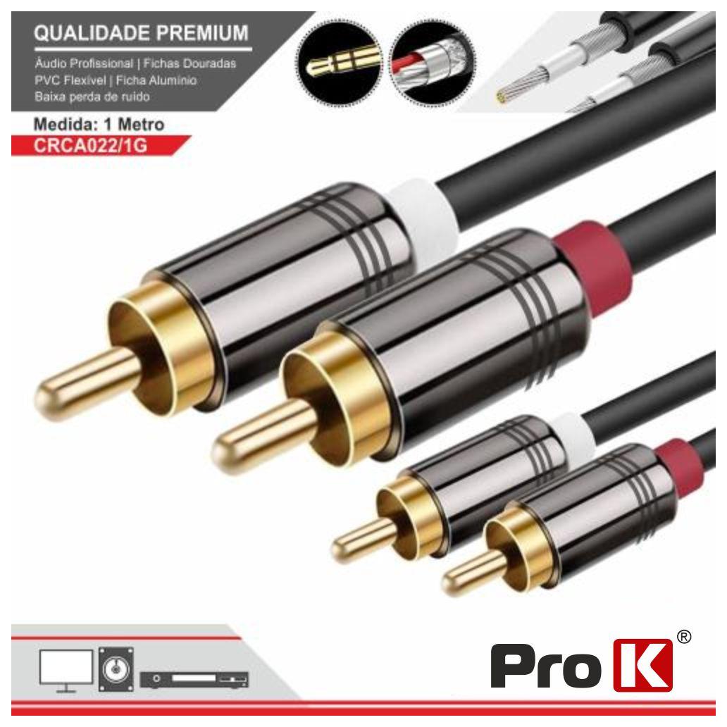 Cabo 2-Rca Macho / 2-Rca Macho Dourado 1m Prok