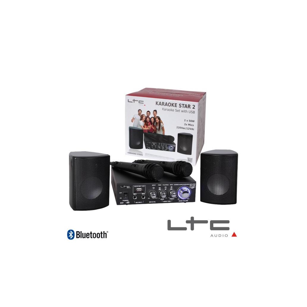 Conjunto Karaoke Amplificador 2x50w 2 Colunas Mic Usb/Bt Ltc