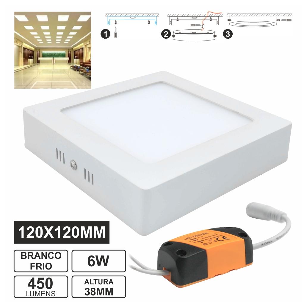 Painel Leds Quadrado Superficie 6w 120mm Branco Frio 450lm