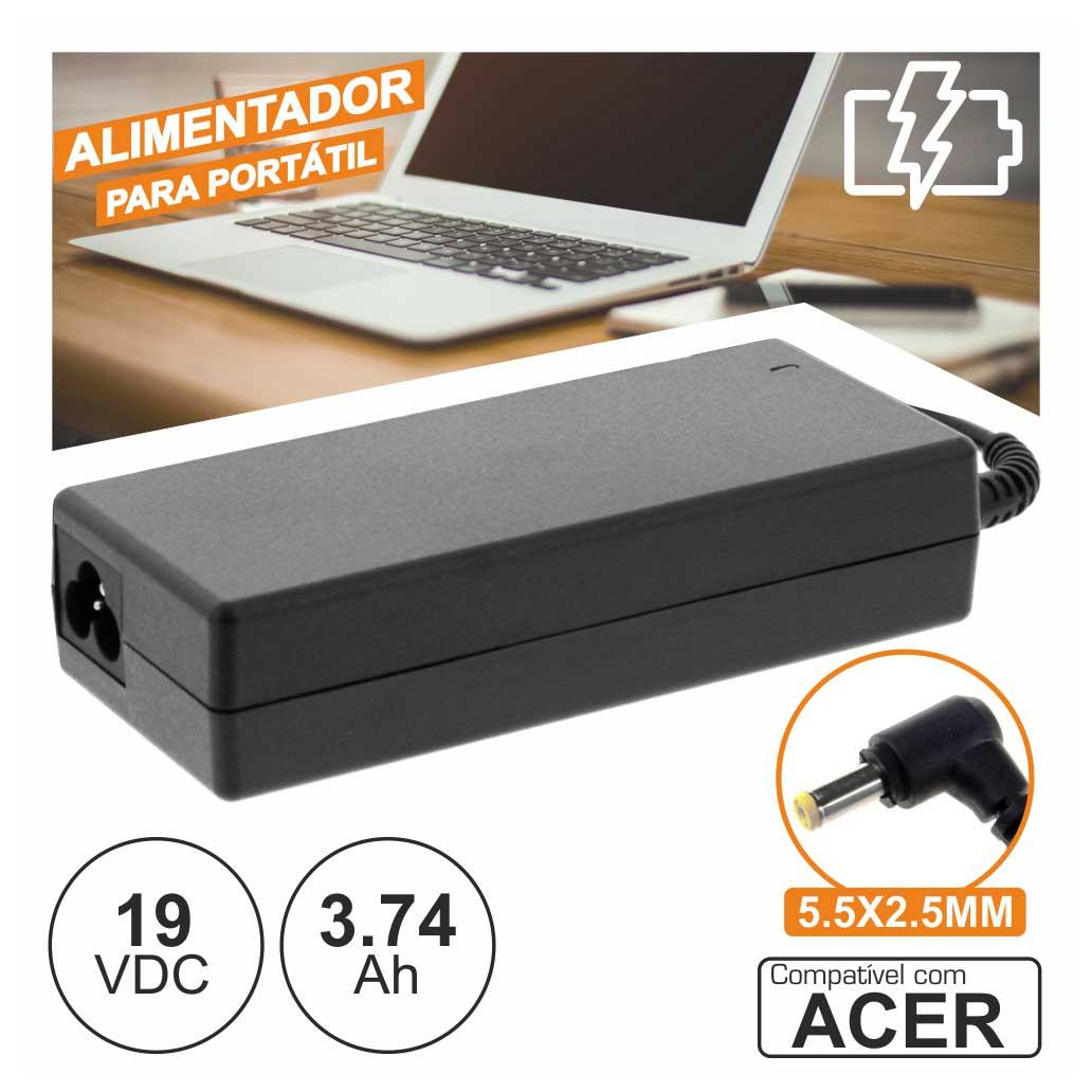 Alimentador P/ Acer 19v 3.74a 90w 5.5x2.5mm