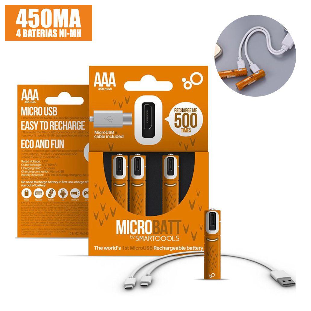 Baterias C/ Porta Micro Usb Ni-Mh 450ma 4x Smartoools