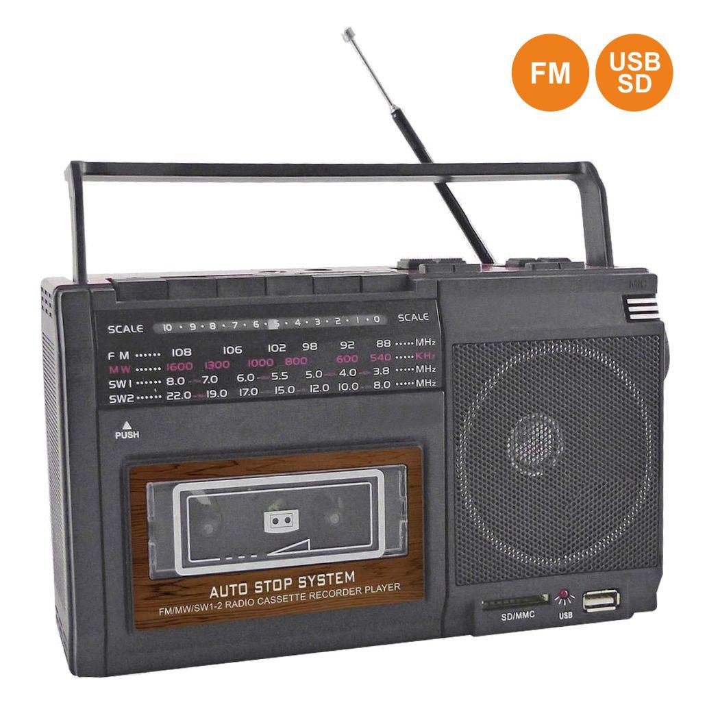Rádio Portátil Am/Fm 8w Cassete/Usb/Sd Retro