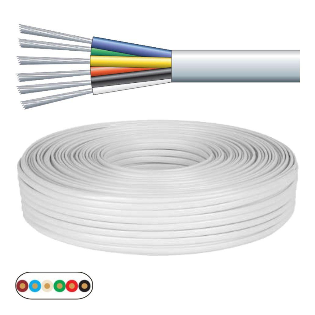 Cabo Telefone 6 Condutores 6x0.36mm Branco 100mt