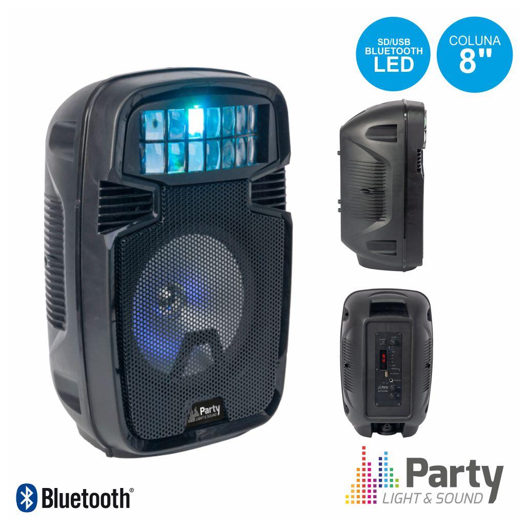Coluna Amplificada Portátil 8" Com Efeitos LED PARTY