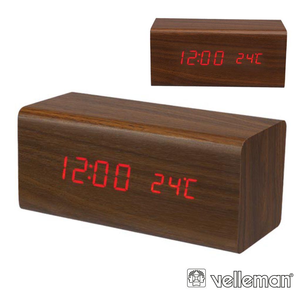 Relógio de Madeira c/ Calendário e Temperatura VELLEMAN