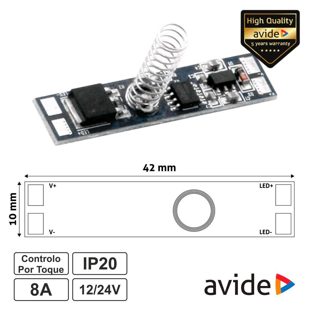 Controlador Mini Sensor Touch p/ Fita LED 12/24V 8A AVIDE