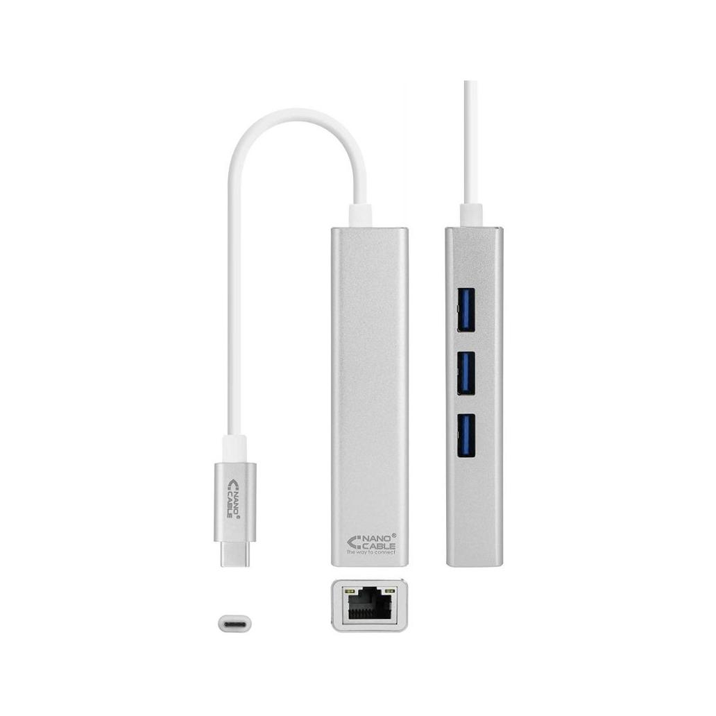 Conversor Nanocable USB-C A Ethernet Gigabit+3XUSB 3.0 15 CM