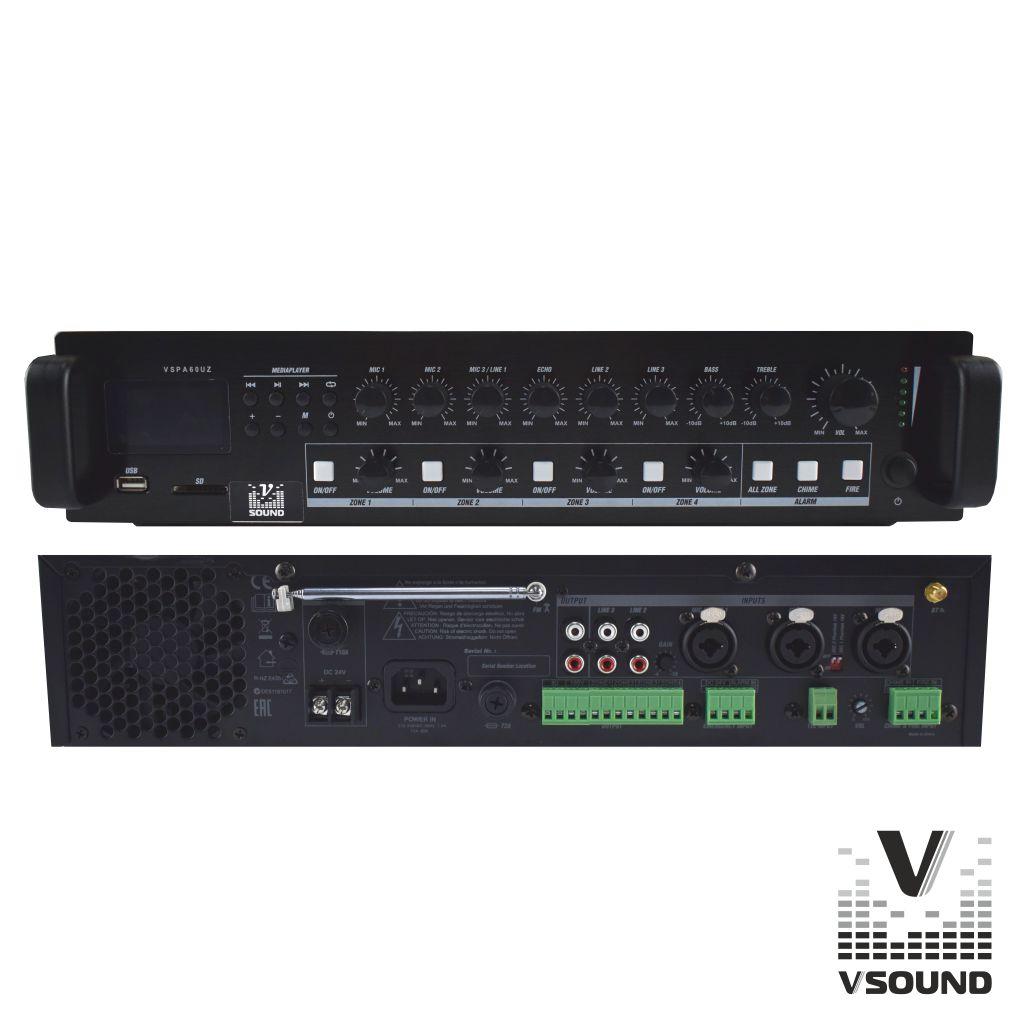 Amplificador PA 12/230V 3 Entradas 60W Mp3/USB/SD/BT