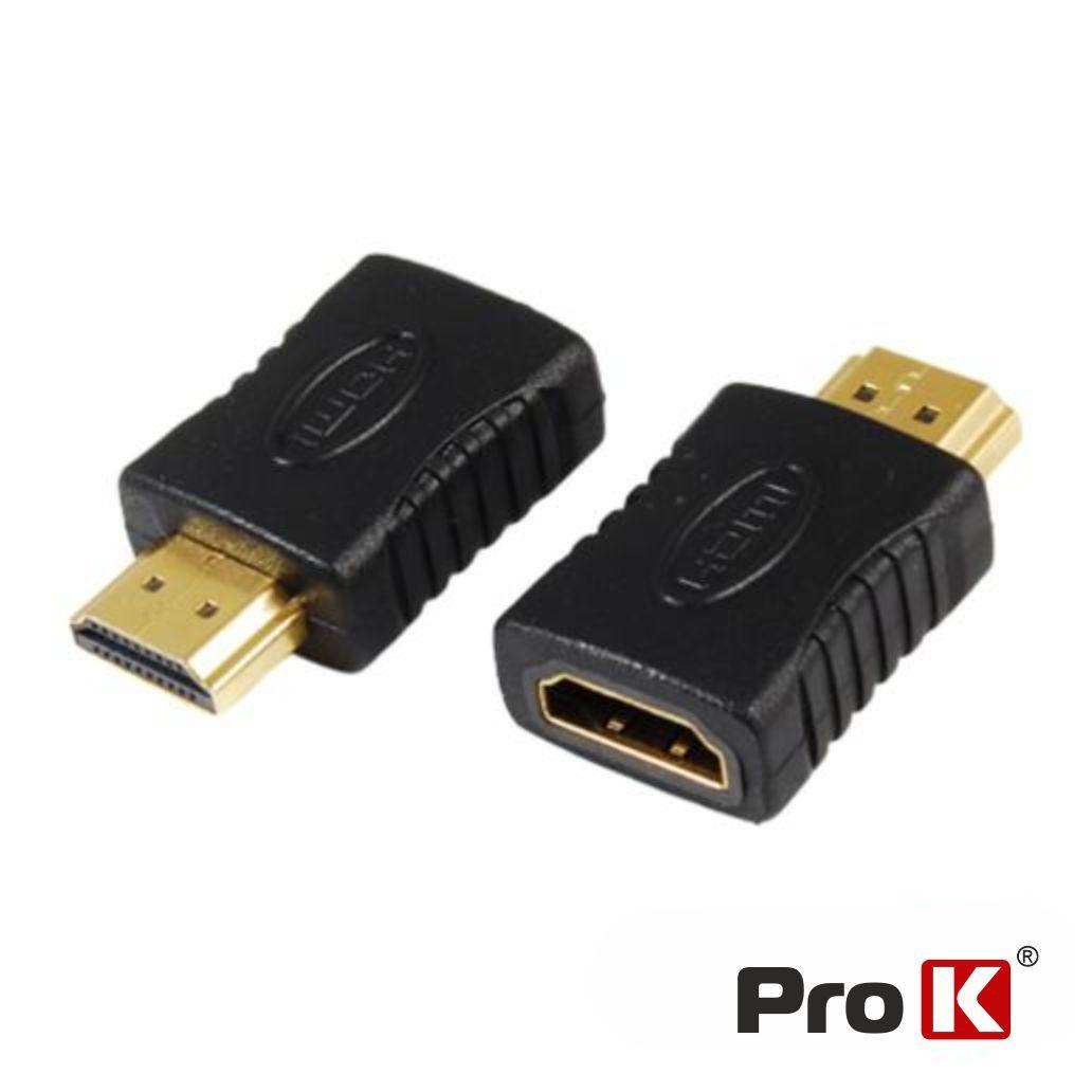 Ficha Adaptadora HDMI Fêmea / HDMI Macho Dourada PROK