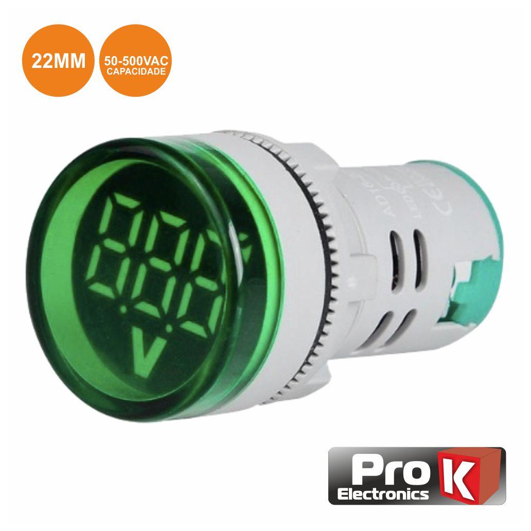Voltimetro Digital LED Verde 50v-500vac 22mm PROK