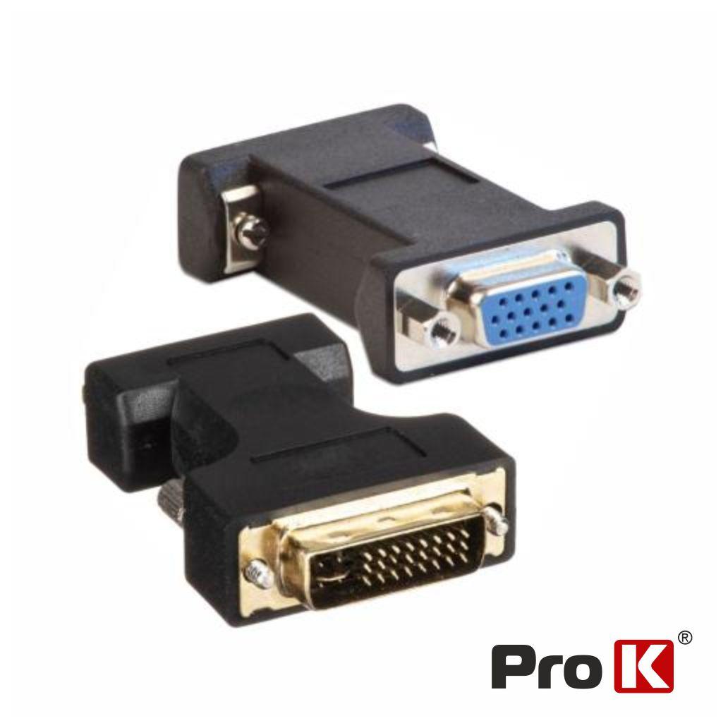 Ficha Adaptadora DVI-I Dual Link Macho / VGA Fêmea PROK