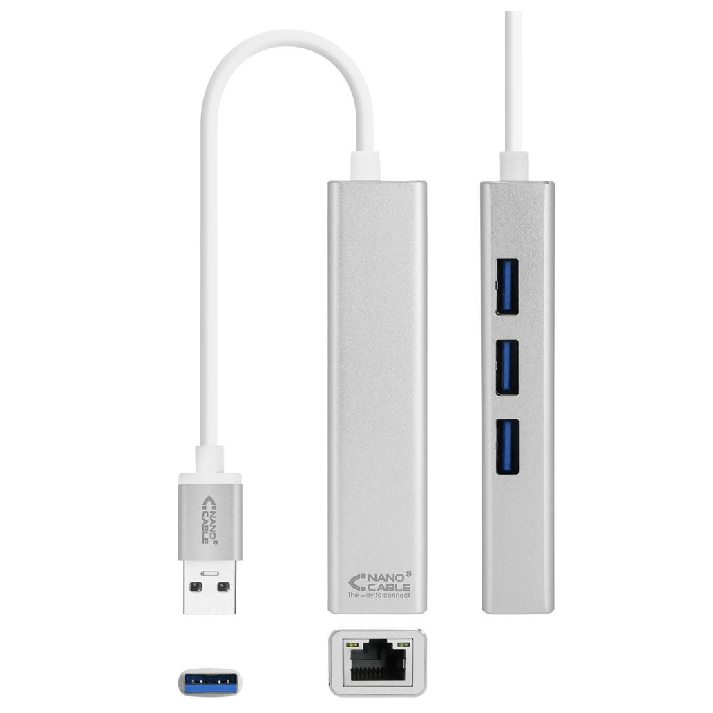 Conversor USB 3.0 A Ethernet Gigabit + 3XUSB 3.0 Nanocable