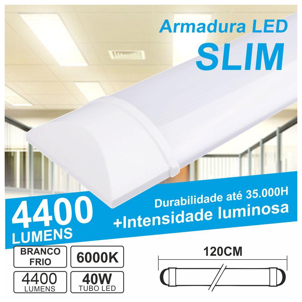 Armadura Led Slim 40w 1.2m Ip20 Branco Frio 3320lm