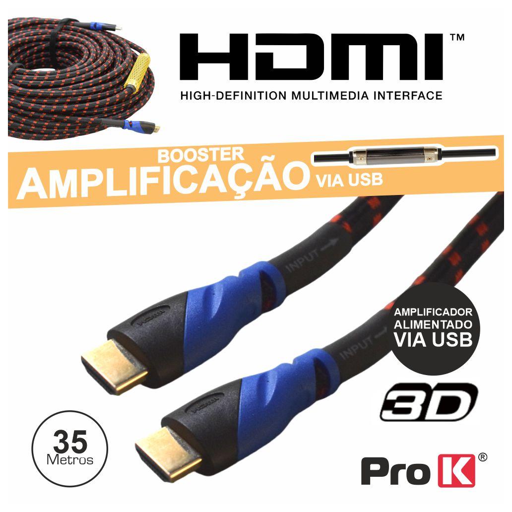CABO HDMI 1.4 MACHO / MACHO 35M PRETO COM AMPLIFICADOR PROK