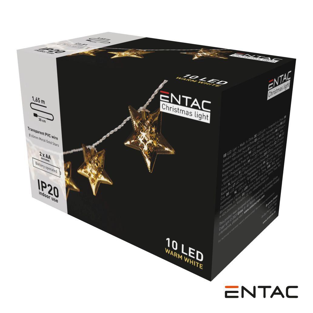 Luz de Natal 10 LEDS Estrelas Metálicas 2xAA 1.65m ENTAC