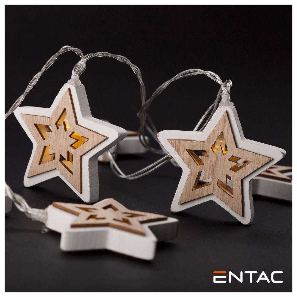 Luz de Natal 10 LEDS Estrelas Madeira 2xAA 1.65m ENTAC