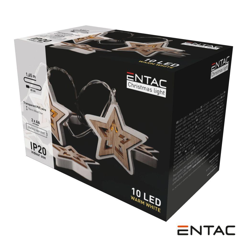 Luz de Natal 10 LEDS Estrelas Madeira 2xAA 1.65m ENTAC