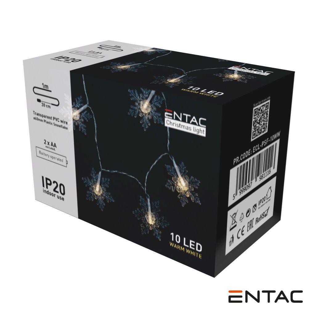 Luz de Natal 10 LEDs Floco Neve Arame 2xAA 1m ENTAC