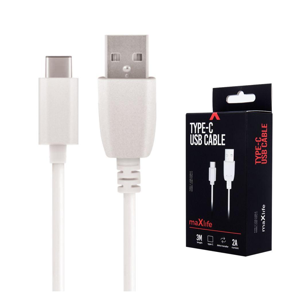 Cabo USB-A 2.0 2A Macho / USB-C Branco 3m