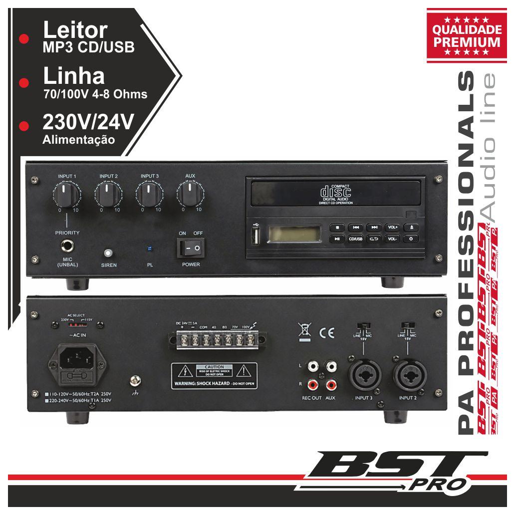 Amplificador Pa 100v Leitor Cd/Usb Phantom 30w Bstpro