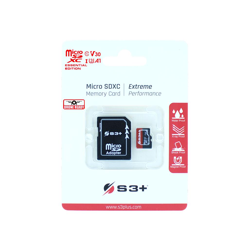 Cartão Micro SDXC Card S3+ 256GB UHS-I U3 V30 ESSENTIAL