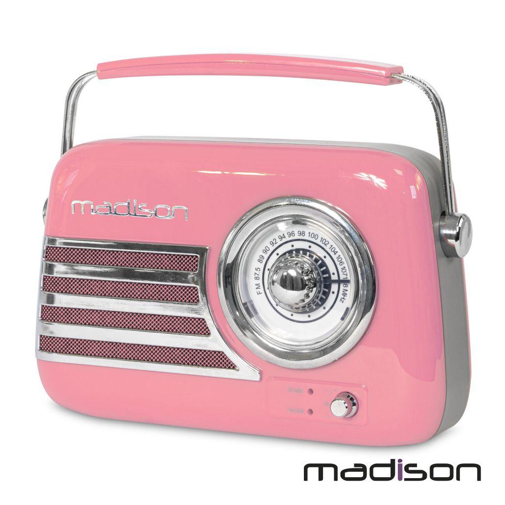 Rádio FM/AUX/BT/USB Extra Bass Vintage 30W Rosa MADISON