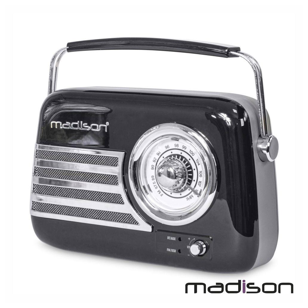 Rádio FM/AUX/BT/USB Extra Bass Vintage 30W Preto MADISON