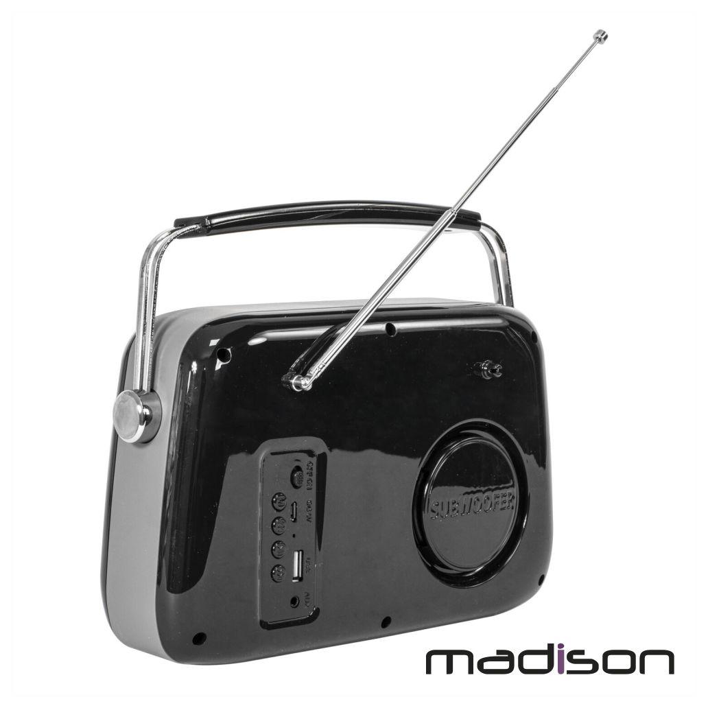 Rádio FM/AUX/BT/USB Extra Bass Vintage 30W Preto MADISON