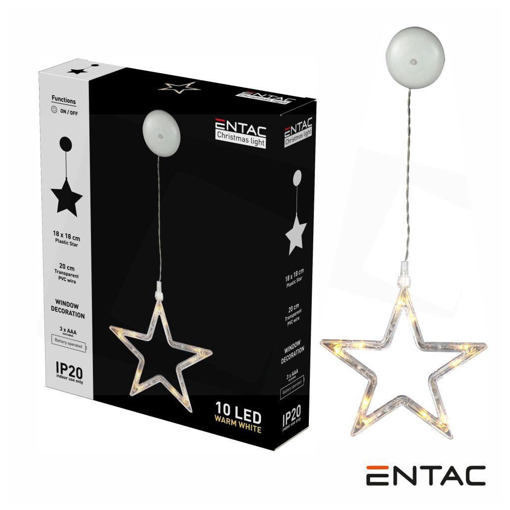 Estrela Decorativo c/ ventosa 10 LED 3000K a pilhas ENTAC