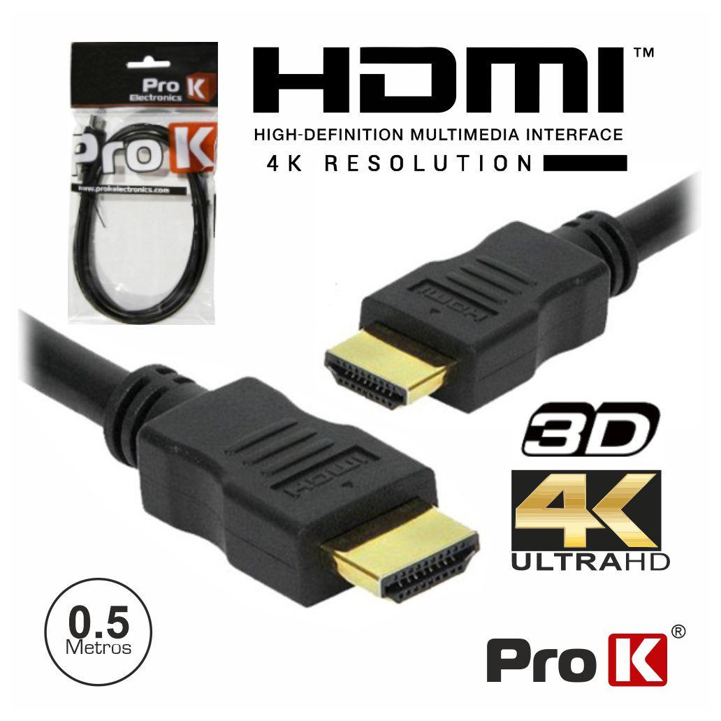 Cabo HDMI Dourado Macho / Macho 2.0 4K Preto 0.5m PROK