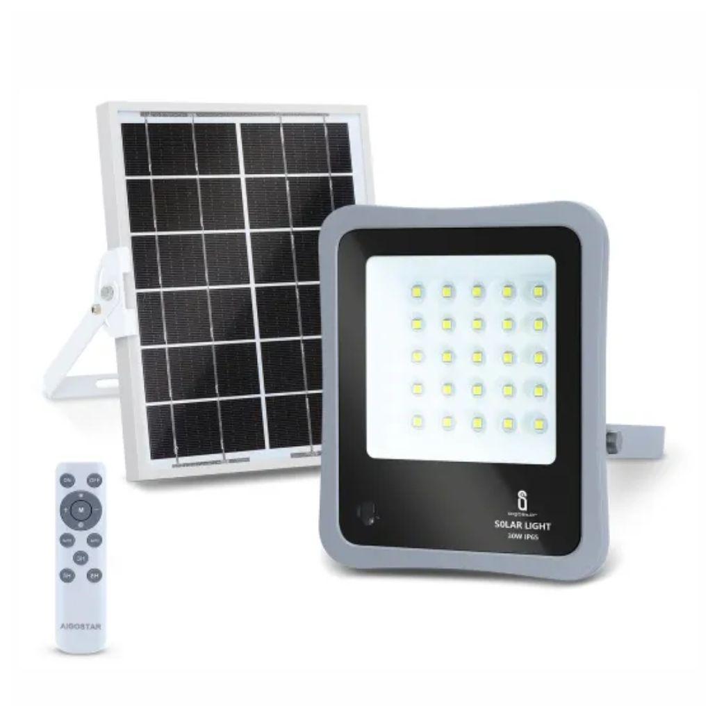 Kit Foco LED C/ Painel Solar 30W 6500K 400lm Cinzento