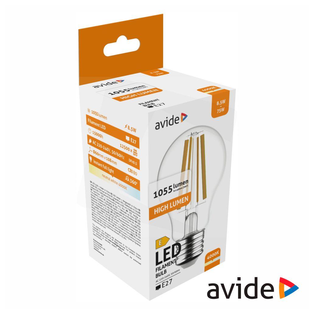 Lâmpada LED E27 Globo Filamento 8.5W 230V 4000K 1055lm AVIDE