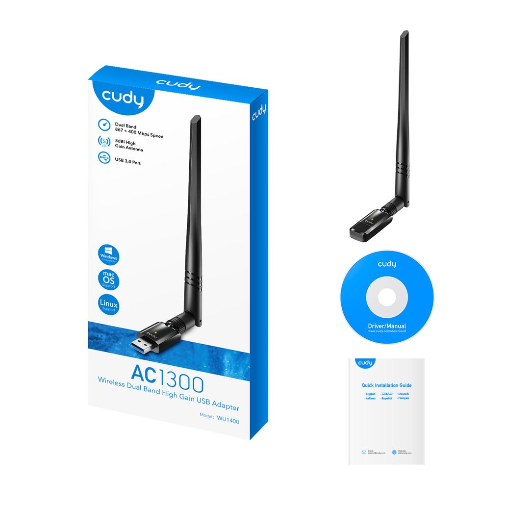Adaptador Rede Cudy Ac1300 Wifi High Gain Usb 3.0 Wu1400