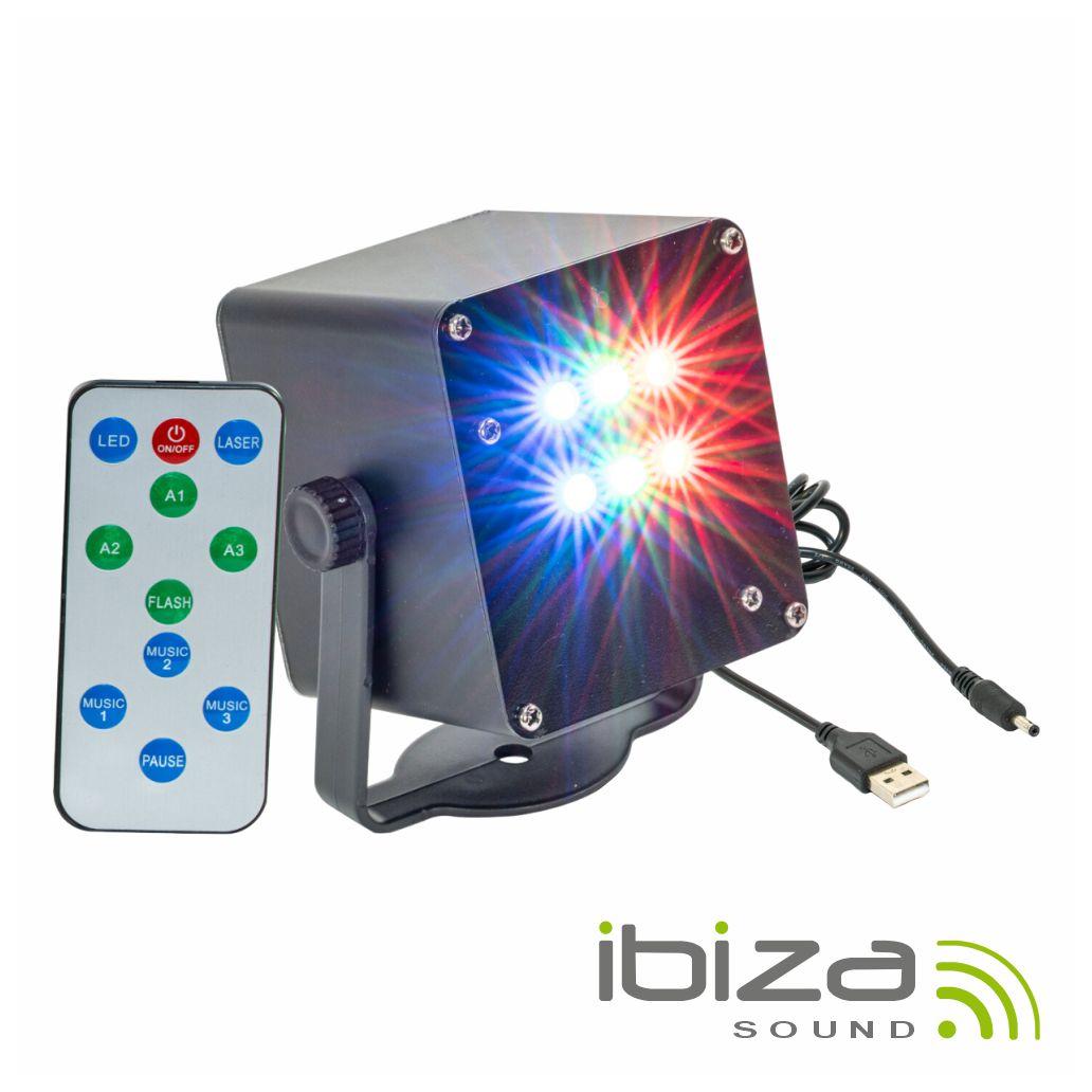 Projetor Luz C/ 6 LEDS 1W RGB Strobe A Bateria C/ Comando