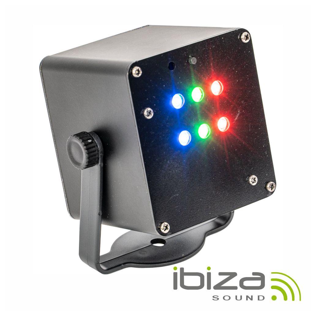 Projetor Luz C/ 6 LEDS 1W RGB Strobe A Bateria C/ Comando