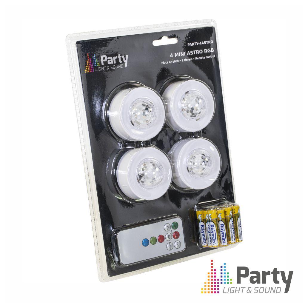 Conjunto de 4 Mini Projetores de Luz RGBW C/ Comando PARTY