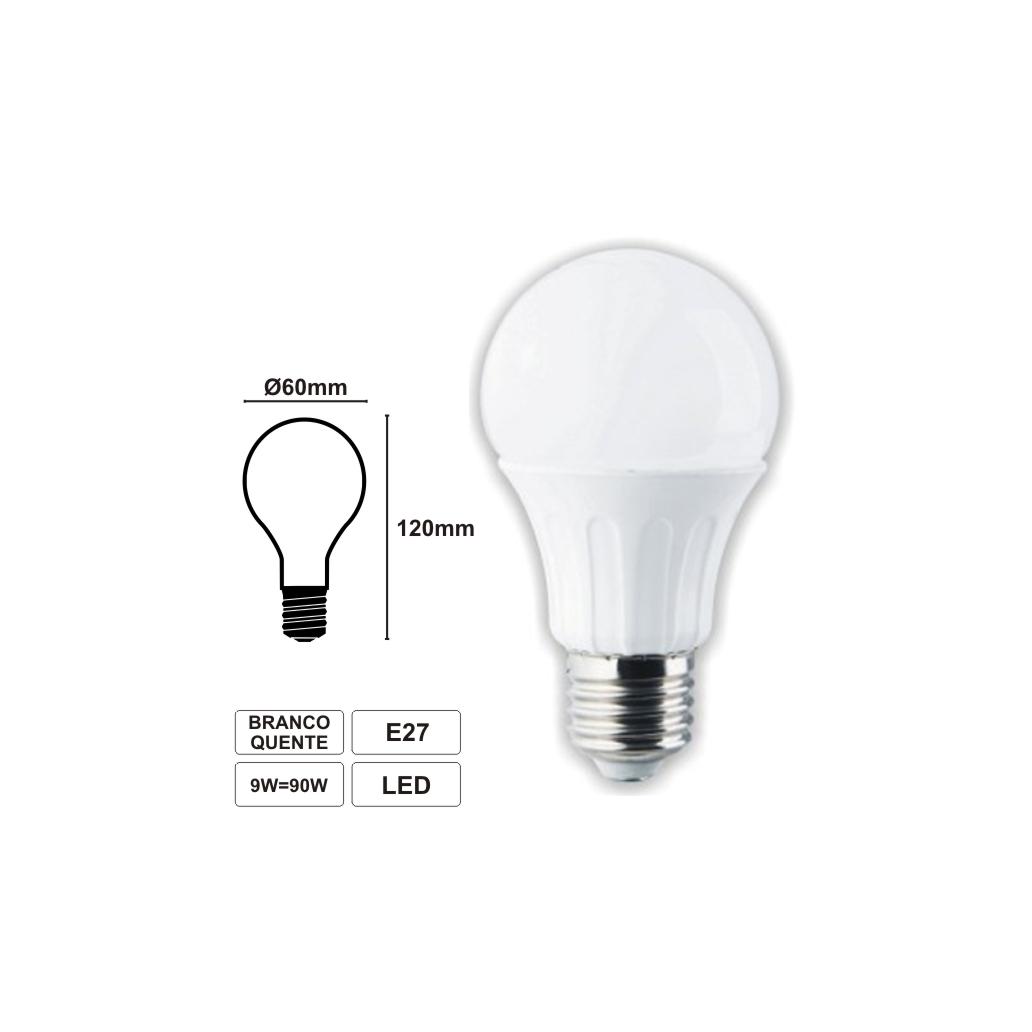 Lâmpada E27 9w=90w 230v Led Globo Branco Quente 615lm