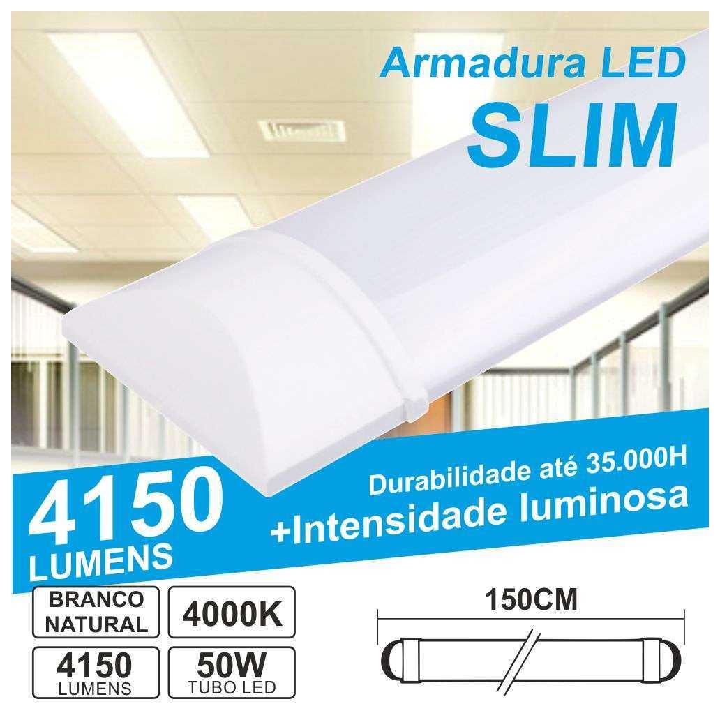 Armadura Led Slim 50w1.5m Ip20 Branco Natural 4150lm
