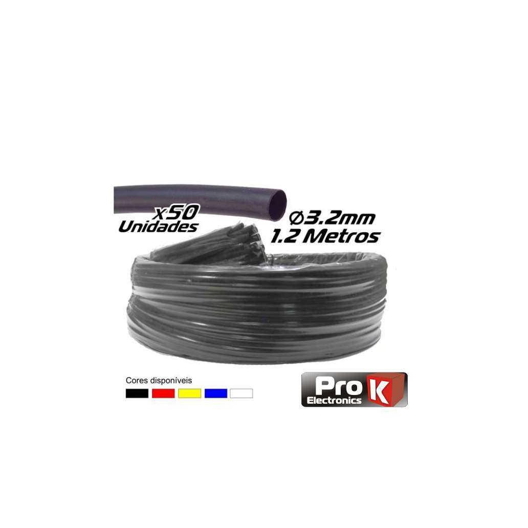 Tubo Manga Termoretráctil 3.2mm 1.2m 50x Preta Prok